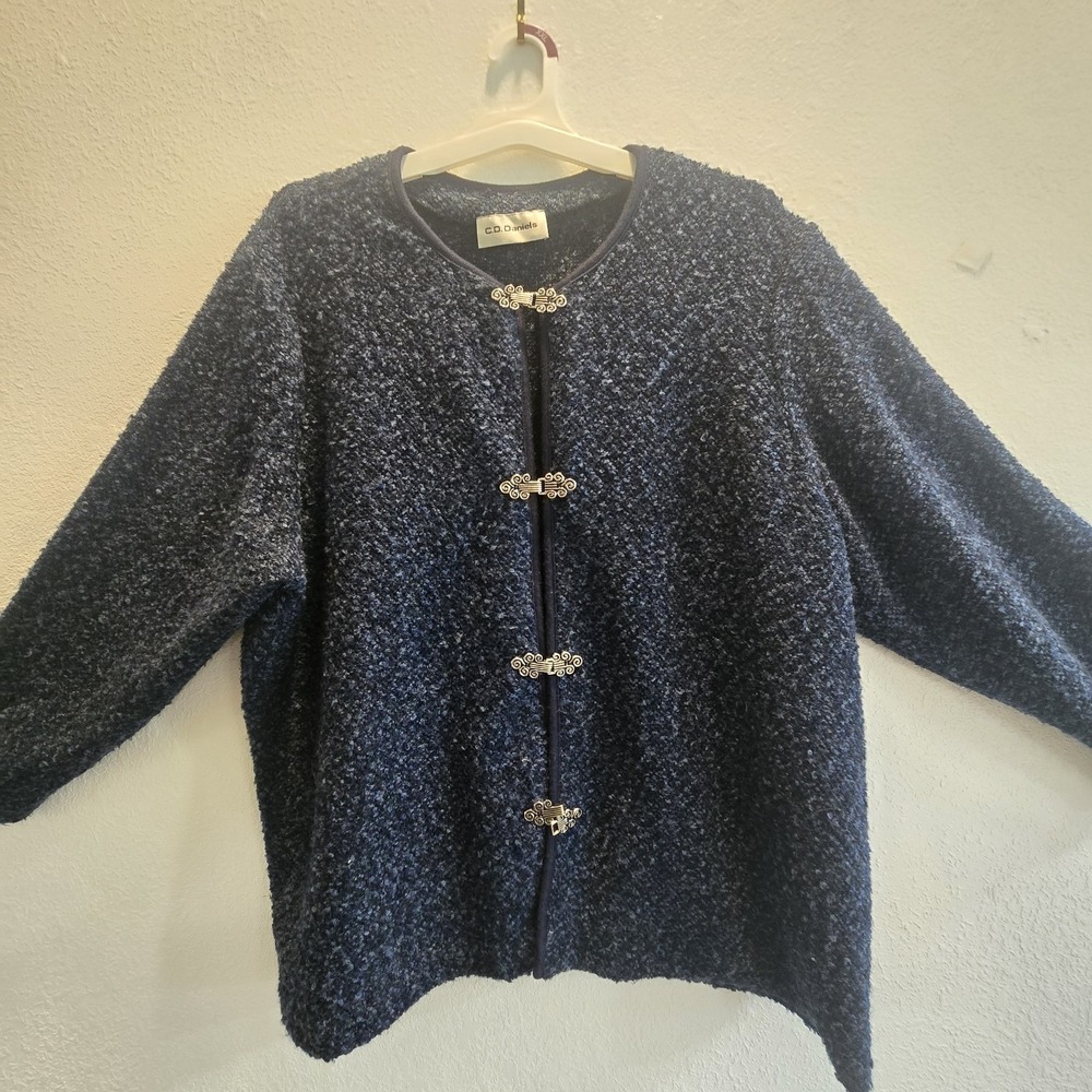 C.D. Daniels Textured Boucle Cardigan Sweater Jacket Women Navy Clasp‎ Closure